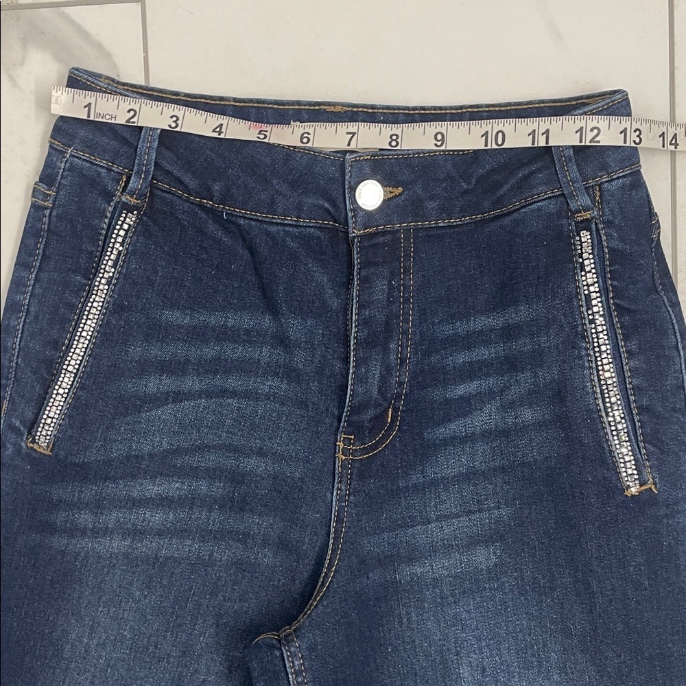 Oak New York High Waist Wide Leg Rhinestone Pocket Dark Wash Denim Jeans Sz 2/26 - Picture 9 of 16